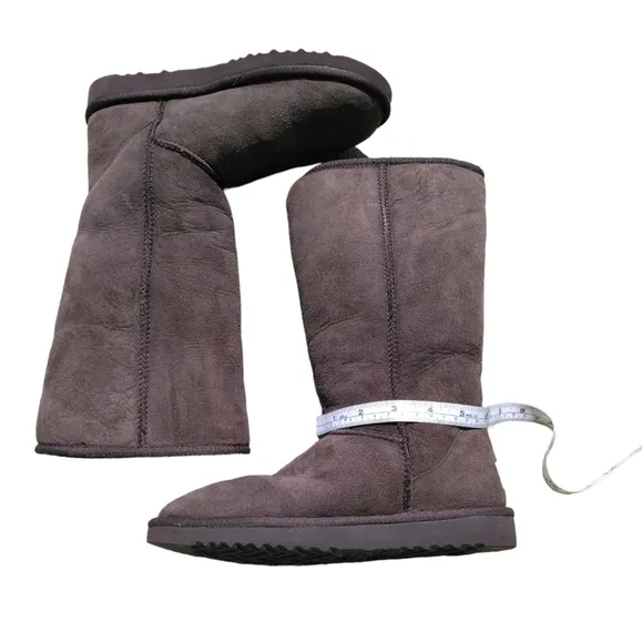 Ugg Australia Size 7 Classic Tall Brown Leather Suede Pull On Boots