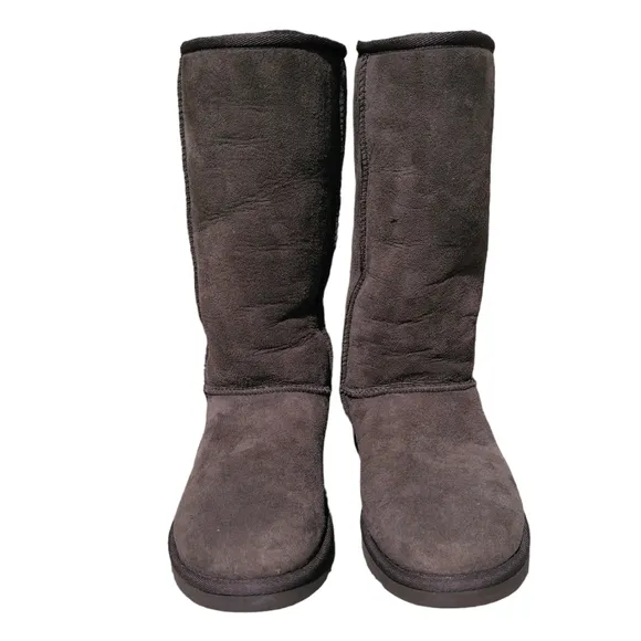 Ugg Australia Size 7 Classic Tall Brown Leather Suede Pull On Boots