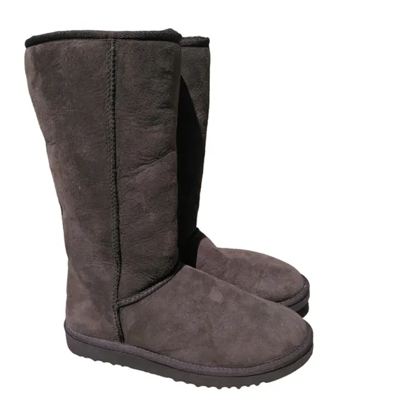 Ugg Australia Size 7 Classic Tall Brown Leather Suede Pull On Boots