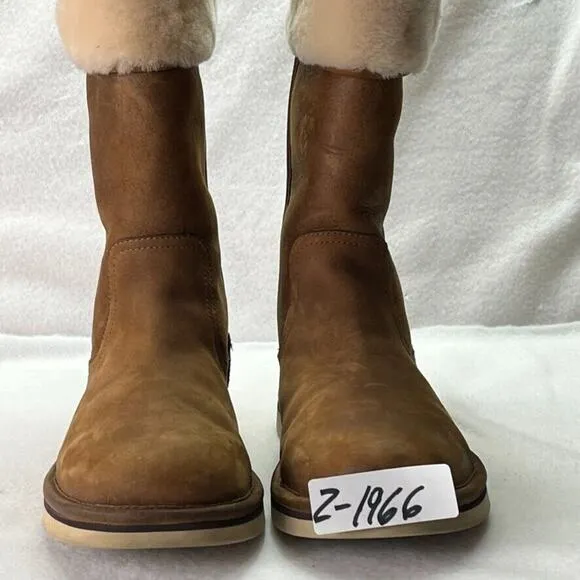 Ugg Boot Women 9 Wilowe Chestnut Brown Leather Wool Lined Pull On Buckle Detail