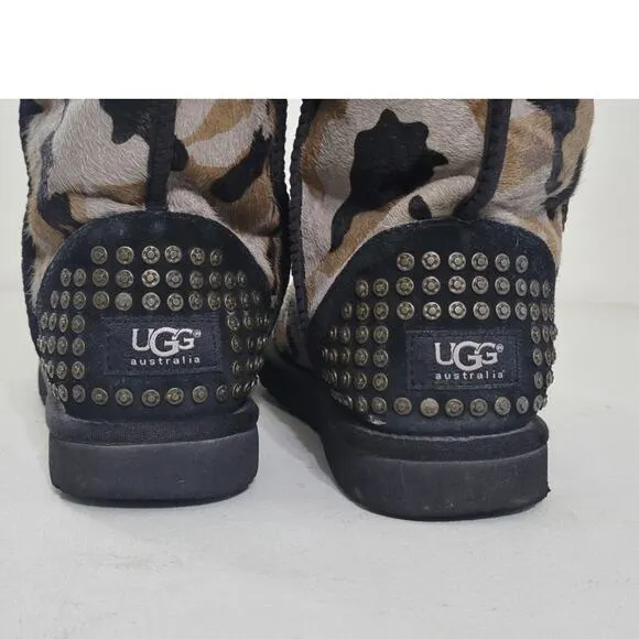 Ugg Boots Womens 8 Rowland Camo Calf Hair Leather Sheepskin Studded Boots RARE