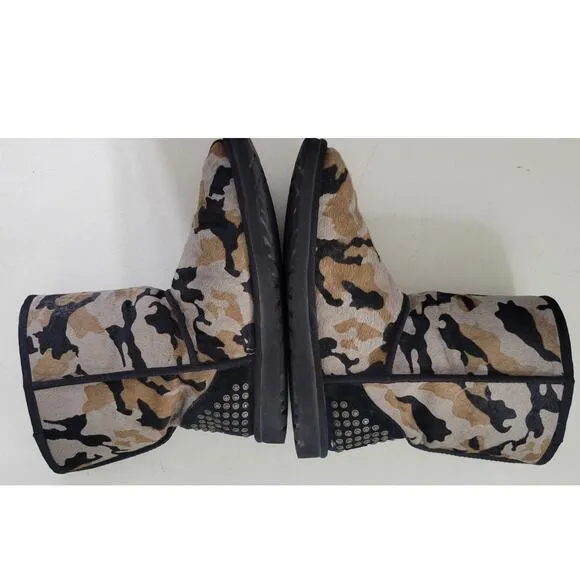 Ugg Boots Womens 8 Rowland Camo Calf Hair Leather Sheepskin Studded Boots RARE