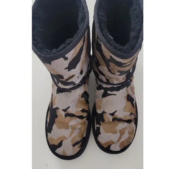 Ugg Boots Womens 8 Rowland Camo Calf Hair Leather Sheepskin Studded Boots RARE