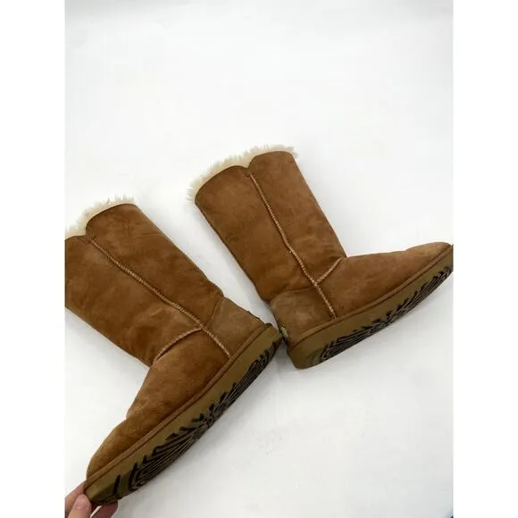 UGG Brown Button Tall Shearling Boots
