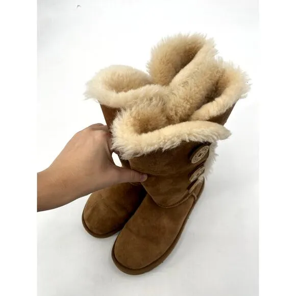 UGG Brown Button Tall Shearling Boots