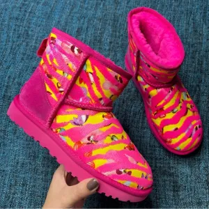 UGG Classic Mini Tiger Flower Pink Pull On Boots