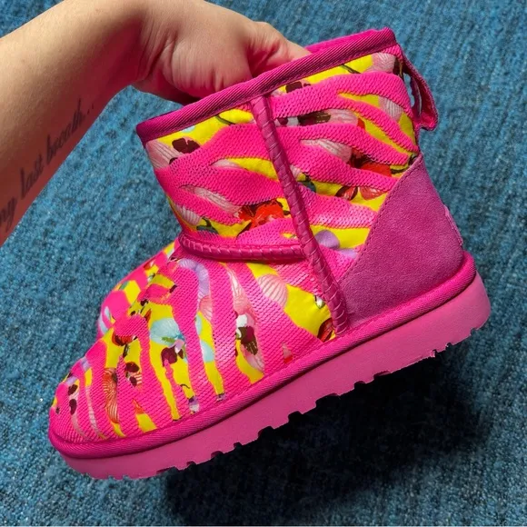 UGG Classic Mini Tiger Flower Pink Pull On Boots