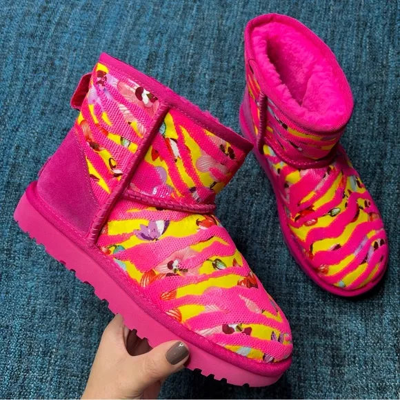 UGG Classic Mini Tiger Flower Pink Pull On Boots