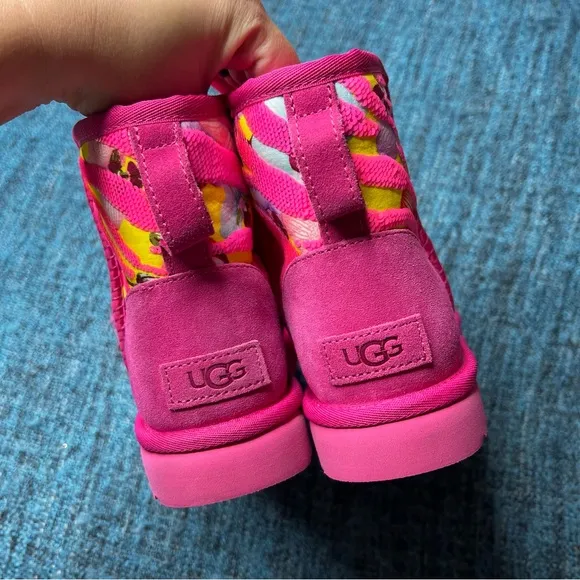 UGG Classic Mini Tiger Flower Pink Pull On Boots