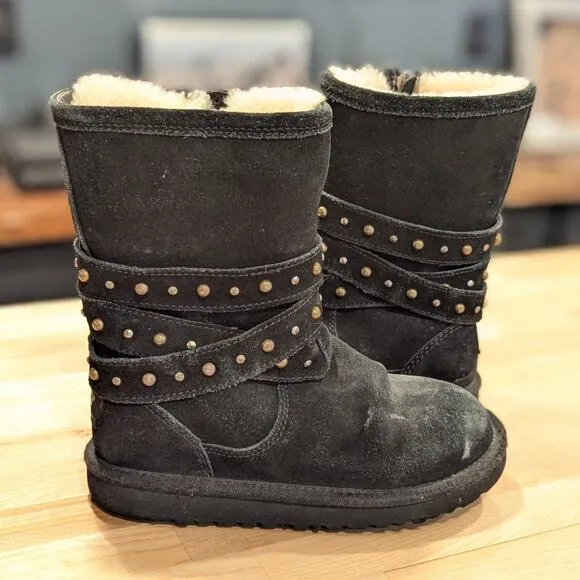 UGG Clovis Studded Zip Boot Black Size 1 Kid