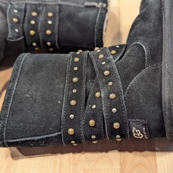UGG Clovis Studded Zip Boot Black Size 1 Kid