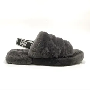 UGG Fluff Yeah Slide Slipper Sandals -Charcoal Sheepskin -Youth US 5 -NEW
