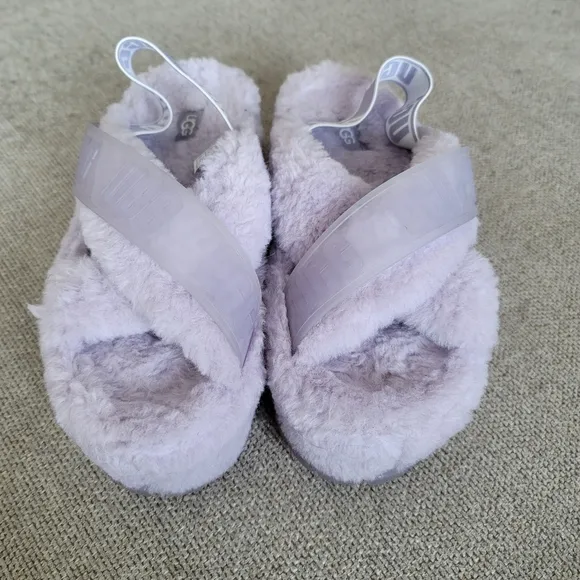 UGG Fuzzita Clear Fluffy Lilac Purple Platform Sandals