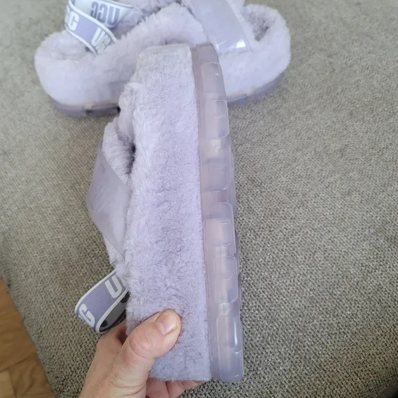 UGG Fuzzita Clear Fluffy Lilac Purple Platform Sandals