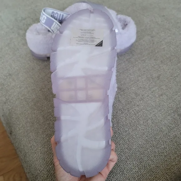 UGG Fuzzita Clear Fluffy Lilac Purple Platform Sandals