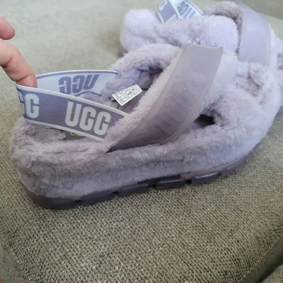UGG Fuzzita Clear Fluffy Lilac Purple Platform Sandals