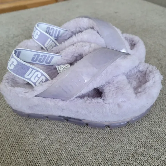 UGG Fuzzita Clear Fluffy Lilac Purple Platform Sandals