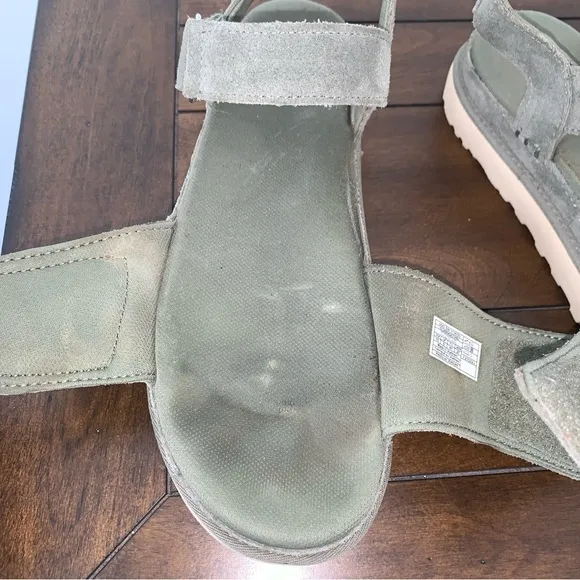 UGG Goldenstar Platform Sandals Suede Green Strap Closure EUC 🚨