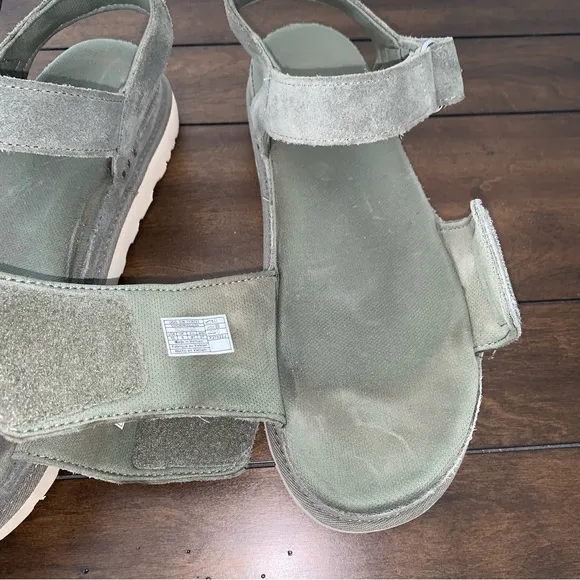 UGG Goldenstar Platform Sandals Suede Green Strap Closure EUC 🚨