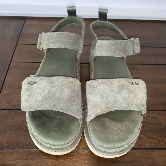 UGG Goldenstar Platform Sandals Suede Green Strap Closure EUC 🚨
