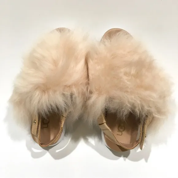 UGG HOLLY FURRY SANDALS -NATURAL TAN SHEEPSKIN -KIDS US 1 -NEW