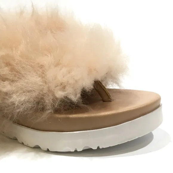 UGG HOLLY FURRY SANDALS -NATURAL TAN SHEEPSKIN -KIDS US 1 -NEW