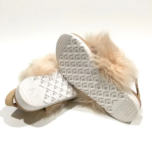 UGG HOLLY FURRY SANDALS -NATURAL TAN SHEEPSKIN -KIDS US 1 -NEW