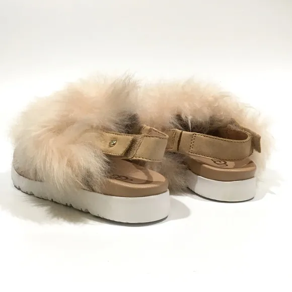UGG HOLLY FURRY SANDALS -NATURAL TAN SHEEPSKIN -KIDS US 1 -NEW