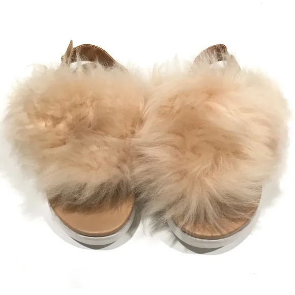 UGG HOLLY FURRY SANDALS -NATURAL TAN SHEEPSKIN -KIDS US 1 -NEW
