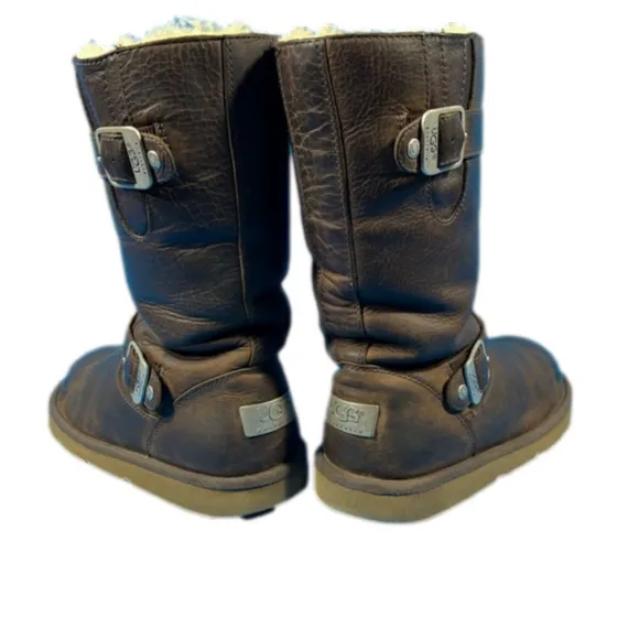 Ugg Kensington Brown Leather Buckle Moto Boots Size 6 Pull On