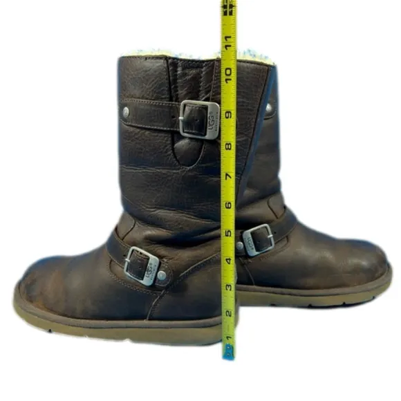 Ugg Kensington Brown Leather Buckle Moto Boots Size 6 Pull On