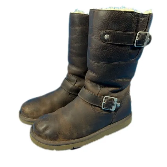 Ugg Kensington Brown Leather Buckle Moto Boots Size 6 Pull On