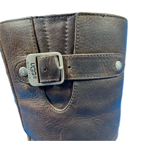 Ugg Kensington Brown Leather Buckle Moto Boots Size 6 Pull On