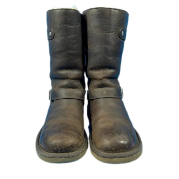 Ugg Kensington Brown Leather Buckle Moto Boots Size 6 Pull On