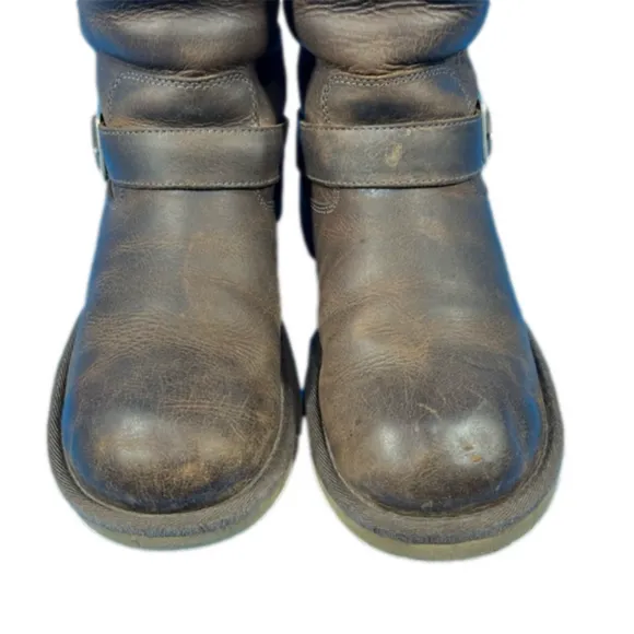 Ugg Kensington Brown Leather Buckle Moto Boots Size 6 Pull On