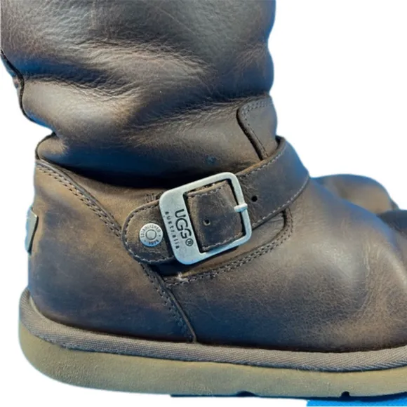 Ugg Kensington Brown Leather Buckle Moto Boots Size 6 Pull On