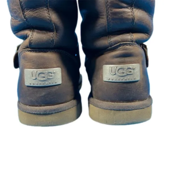 Ugg Kensington Brown Leather Buckle Moto Boots Size 6 Pull On
