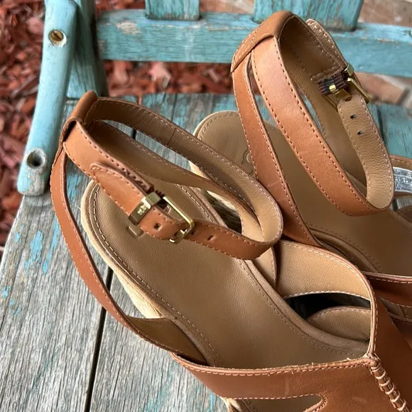 UGG Ladies 10 Chestnut Careena Leather Wedge Sandals 👡