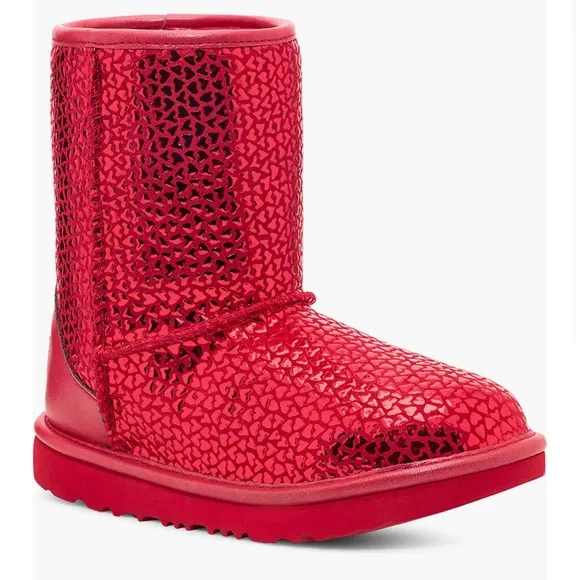 Ugg red heart boots kids shoe pull on size 10 toddler 5 big girls metallic