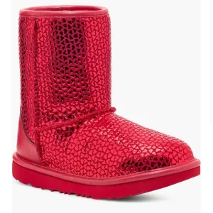 Ugg red heart boots kids shoe pull on size 10 toddler 5 big girls metallic