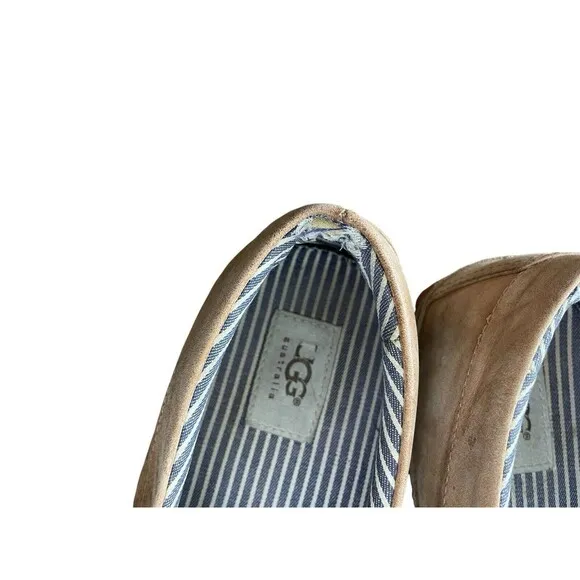 UGG Reefton 1000721 Loafers Men's US 10.5 Brown Leather Round Toe Slip-On Shoes
