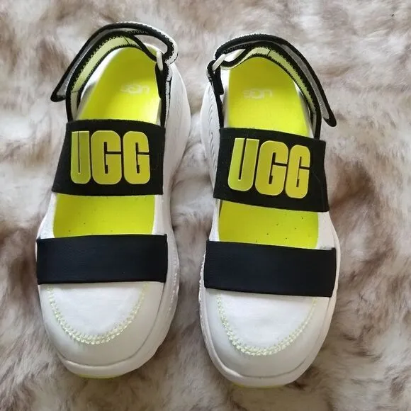 UGG Slingback Women's Runner Sneaker Sandal in White and Yellow NEW $175