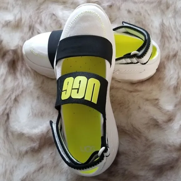 UGG Slingback Women's Runner Sneaker Sandal in White and Yellow NEW $175