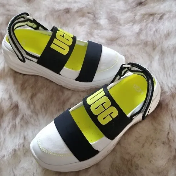 UGG Slingback Women's Runner Sneaker Sandal in White and Yellow NEW $175