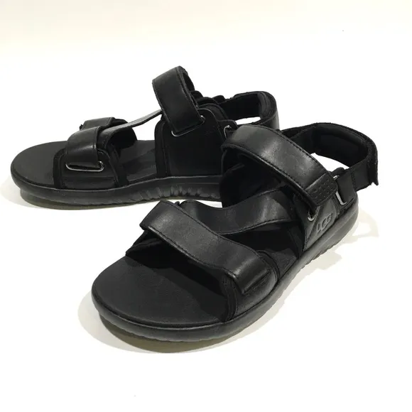 UGG UNION STRAP MEN’S SPORT SANDALS -BLACK LEATHER -US 11 -NEW