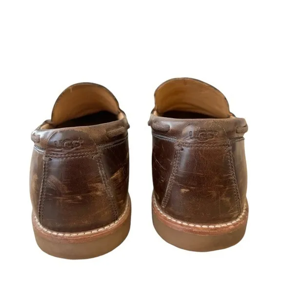 UGG Via Ponte Brown Leather‎ Slip On Moc Toe Low Top Loafers Shoes Size 10
