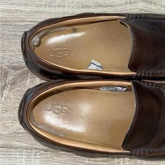 UGG Via Ponte Brown Leather‎ Slip On Moc Toe Low Top Loafers Shoes Size 10