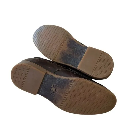UGG Via Ponte Brown Leather‎ Slip On Moc Toe Low Top Loafers Shoes Size 10