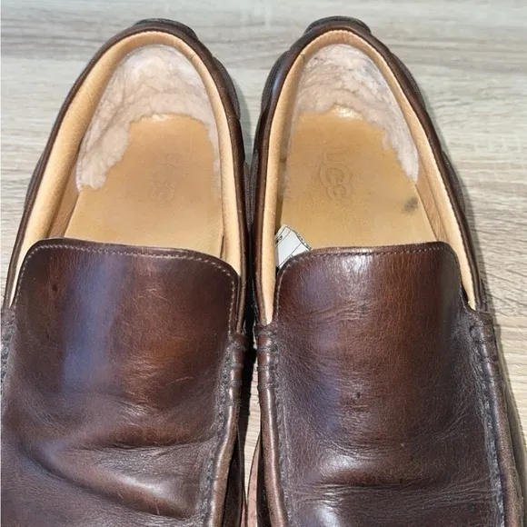 UGG Via Ponte Brown Leather‎ Slip On Moc Toe Low Top Loafers Shoes Size 10