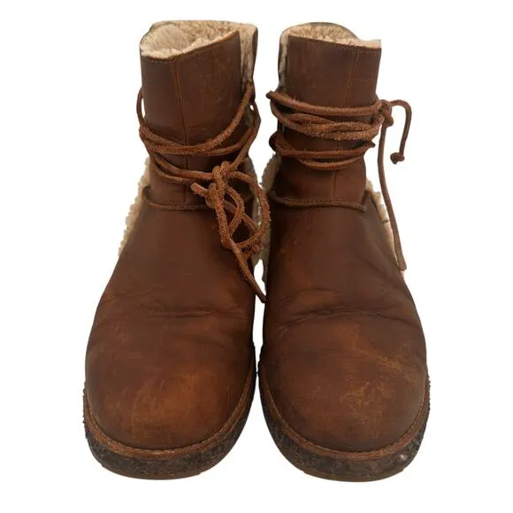 UGG Women's Brown Leather Luisa Skeepskin All Weather Boots Size 10